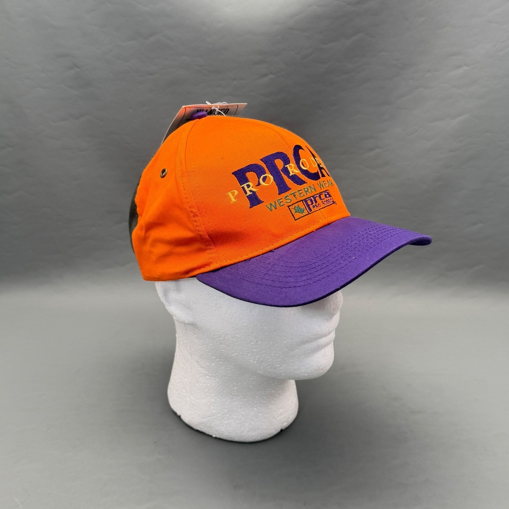 NWT Vintage PRCA Pro Rodeo Western Wear Snapback Hat Cap Orange Purple OSFA